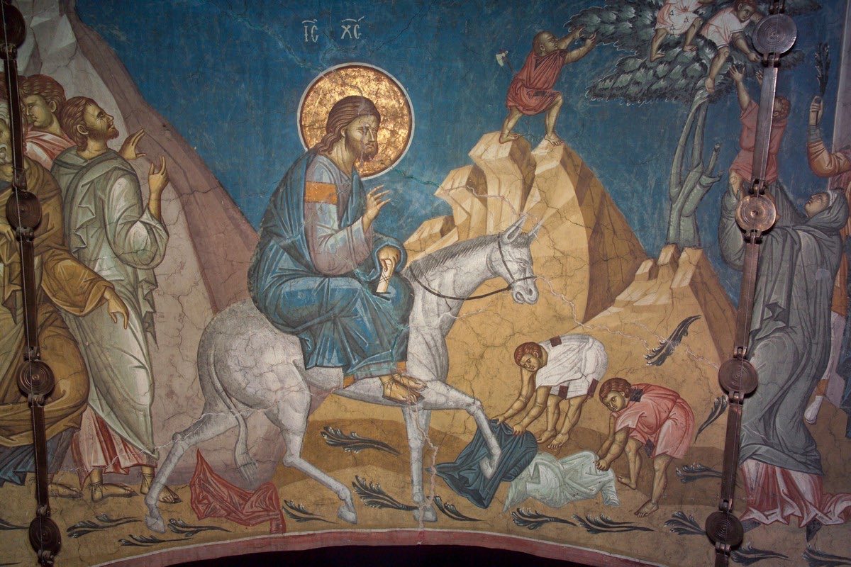 Вход Господень в Иерусалим, фреска XIV в. Сербия. Косово. Монастырь Высокие Дечаны